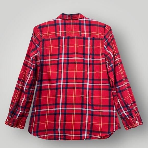 Old Navy Plaid Flannel Button Down Women's Size Medium Red Blue 100% Cotton - Picture 2 of 7